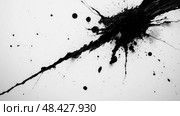 The black ink splatters across a white background create dynamic patterns, showcasing a bold and striking visual contrast. Стоковое AI-изображение, AI-художник Данила Большаков / Фотобанк Лори
