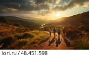 sunfriends up hill road ai generated. Стоковое AI-изображение, AI-художник Vectorwin / Фотобанк Лори