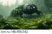 Technological Relic: a Forgotten Sentinel Sleeps in the Lush Embrace of Nature's Reclamation. Стоковое AI-изображение, AI-художник Данила Большаков / Фотобанк Лори