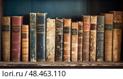 vintge books on a shelf ai generated. Стоковое AI-изображение, AI-художник Vectorwin / Фотобанк Лори