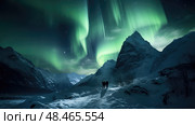 borealis northern lights and mountain ai generated. Стоковое AI-изображение, AI-художник Vectorwin / Фотобанк Лори