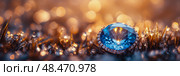 Azure Gemstone Luster: Captivating Blue Diamond Amidst Golden Grass and Bokeh Sparks, a Study in Rich Jewel Tones. Стоковое AI-изображение, AI-художник Данила Большаков / Фотобанк Лори