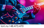 A Bluesman's Ballad: Close-up of Guitarist in Concert. Стоковое AI-изображение, AI-художник Данила Большаков / Фотобанк Лори