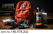 backpack survival bag ai generated. Стоковое AI-изображение, AI-художник Vectorwin / Фотобанк Лори