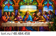 intricate last supper stained glass ai generated. Стоковое AI-изображение, AI-художник Vectorwin / Фотобанк Лори