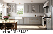 transitional gray kitchen cabinets ai generated. Стоковое AI-изображение, AI-художник Vectorwin / Фотобанк Лори