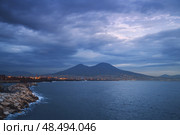 View of Mount Vesuvio volcano, and the bay in Naples, Italy (2018 год). Стоковое фото, фотограф Сергей Богомяко / Фотобанк Лори