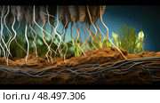 fungi plant nutrient transport ai generated. Стоковое AI-изображение, AI-художник Vectorwin / Фотобанк Лори