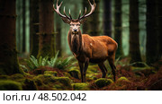 majestic red deer ai generated. Стоковое AI-изображение, AI-художник Vectorwin / Фотобанк Лори