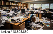 disorganized cluttered office ai generated. Стоковое AI-изображение, AI-художник Vectorwin / Фотобанк Лори