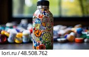 decals water bottle aluminum ai generated. Стоковое AI-изображение, AI-художник Vectorwin / Фотобанк Лори