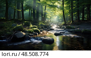glistening trees and water ai generated. Стоковое AI-изображение, AI-художник Vectorwin / Фотобанк Лори