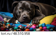 bed black pitbull ai generated. Стоковое AI-изображение, AI-художник Vectorwin / Фотобанк Лори