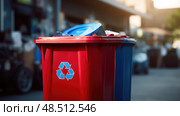 eco red plastic bin ai generated. Стоковое AI-изображение, AI-художник Vectorwin / Фотобанк Лори