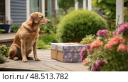 sniffing package at door ai generated. Стоковое AI-изображение, AI-художник Vectorwin / Фотобанк Лори