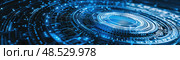 A blue abstract background featuring a prominent circular design, creating a visually striking and intriguing pattern. Стоковое AI-изображение, AI-художник Данила Большаков / Фотобанк Лори