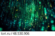 Emerald Cascade: A Shower of Green and Gold Light Particles, Abstract Festive Decoration. Стоковое AI-изображение, AI-художник Данила Большаков / Фотобанк Лори