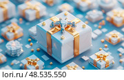Gift Box Extravaganza: Christmas Celebration, Ornamented, Holiday Present Illustration for Marketing Material and Holiday Card. Стоковое AI-изображение, AI-художник Данила Большаков / Фотобанк Лори