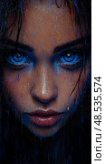 Deep Blue Gaze: Portrait of a Woman in Sorrowful Tears, Emotional Artwork for Print. Стоковое AI-изображение, AI-художник Данила Большаков / Фотобанк Лори