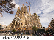Barcelona, Spain - March 18, 2025: Sagrada Familia famous Church by Catalan architect Gaudi, building is begun in 1882. Редакционное фото, фотограф Яков Филимонов / Фотобанк Лори