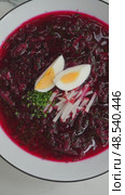 Traditional Russian soups okroshka and borscht garnishing with chopped dill, chives, cucumber, radish, and hard boiled egg, adding bright colors and fresh flavor profile. Стоковое видео, видеограф Данил Руденко / Фотобанк Лори