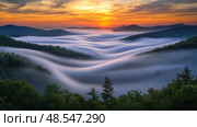 surreal trees fog ai generated. Стоковое AI-изображение, AI-художник Vectorwin / Фотобанк Лори
