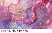 A visually striking representation of a DNA double helix with colorful beads signifying the genetic code. Стоковое AI-изображение, AI-художник Данила Большаков / Фотобанк Лори