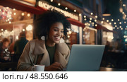 typing happy black woman on laptop ai generated. Стоковое AI-изображение, AI-художник Vectorwin / Фотобанк Лори