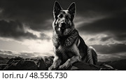 majestic german shepard black and white ai generated. Стоковое AI-изображение, AI-художник Vectorwin / Фотобанк Лори