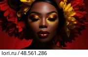 makeup sunflower black background ai generated. Стоковое AI-изображение, AI-художник Vectorwin / Фотобанк Лори