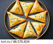 Spinach and feta stuffed spanakopita. Стоковое AI-изображение, AI-художник Татьяна  Бральнина / Фотобанк Лори