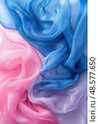 Delicate sheer fabrics in pink, blue, and lavender interweave, creating a soothing and elegant texture perfect for creative projects. Стоковое AI-изображение, AI-художник Данила Большаков / Фотобанк Лори
