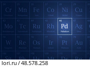 Palladium element glowing in a dark periodic table. Стоковая иллюстрация, иллюстратор Максим Гребешков / Фотобанк Лори