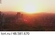 Drone Video of Sofia City at Sunset with TV Tower. Стоковое видео, видеограф Mihail Mihaylov / Фотобанк Лори