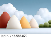 This captivating illustration portrays a modern and minimalist visual concept of rolling hills. Стоковое AI-изображение, AI-художник Наталья Синцова / Фотобанк Лори