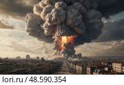 Ядерный взрыв с грибовидным облаком. Nuclear explosion with mushroom cloud. Стоковое AI-изображение, AI-художник Гер Олег / Фотобанк Лори