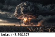 Ядерный взрыв с грибовидным облаком. Nuclear explosion with mushroom cloud. Стоковое AI-изображение, AI-художник Гер Олег / Фотобанк Лори