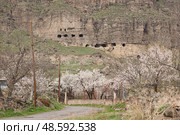 View of the mountains in Armenia at spring. Caves in Kotayk Region. Стоковое фото, фотограф Evgenia Shevardina / Фотобанк Лори