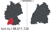 Baden-Wurttemberg map state of Germany. Стоковая иллюстрация, иллюстратор Максим Гребешков / Фотобанк Лори