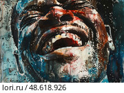 A painting featuring African American man with his mouth agape in a striking pose. Стоковое AI-изображение, AI-художник Данила Большаков / Фотобанк Лори