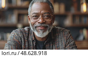 Mature gentleman with glasses smiles warmly in a series of portraits, exuding wisdom, confidence, and a friendly demeanor. He appears intelligent and engaged. Стоковое AI-видео, аниматор Данила Большаков / Фотобанк Лори
