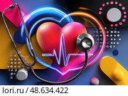 A heart with a stethoscope on it. Стоковое AI-изображение, AI-художник Ярославский Максим / Фотобанк Лори