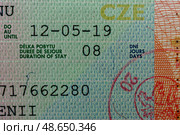 Close-up of a Schengen visa with detailed security features. Стоковое фото, фотограф Емельянов Евгений Викторович / Фотобанк Лори