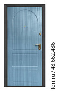 Model of entrance metal door isolated on white background. Стоковое фото, фотограф Елена  Попкова / Фотобанк Лори