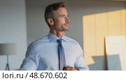 Elegant businessman adjusting tie in hotel room. Стоковое AI-видео, аниматор Юрий Поздников / Фотобанк Лори