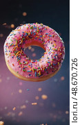 Pink donut rotating with sprinkles on purple background. Стоковое AI-видео, аниматор Юрий Поздников / Фотобанк Лори