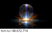 Virtual assistant represented as a glowing orb of data. dot home assistant smarthome speaker. Intelligent home assistant hub, glowing touch interface, minimal style. Стоковое AI-изображение, AI-художник ALLA YURTAYEVA / Фотобанк Лори