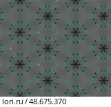 Tile background pattern with symmetric ornament. Geometric seamless design template with black and green elements on gray backdrop. Стоковая иллюстрация, иллюстратор Константин Григорьев / Фотобанк Лори