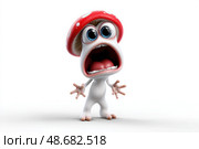 A cartoon mushroom with a red cap and white body is screaming. Стоковое AI-изображение, AI-художник Ярославский Максим / Фотобанк Лори