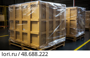 trnsportti boxes on a pallet ai generated. Стоковое AI-изображение, AI-художник Vectorwin / Фотобанк Лори